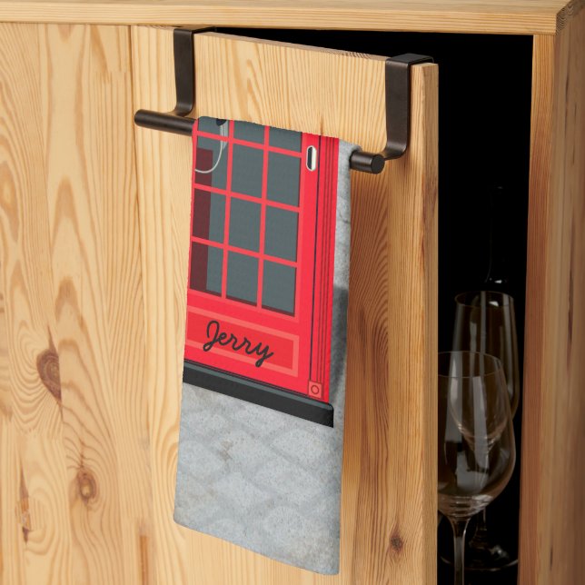 Hello, Calories! Red London Phone Booth with name Kökshandduk (Thirds Fold)