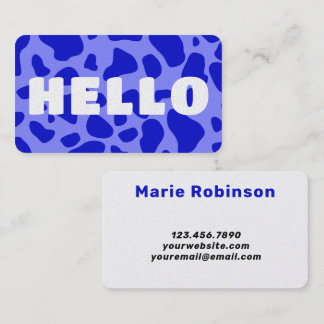 HELLO Cow Print White royal blue Visitkort