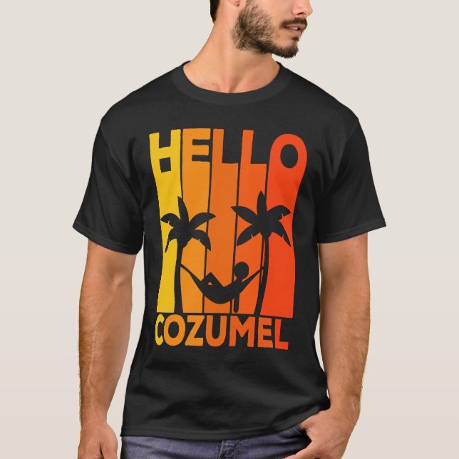 Hello Cozumel Island Vacation Sunset T Shirt (Framsida)