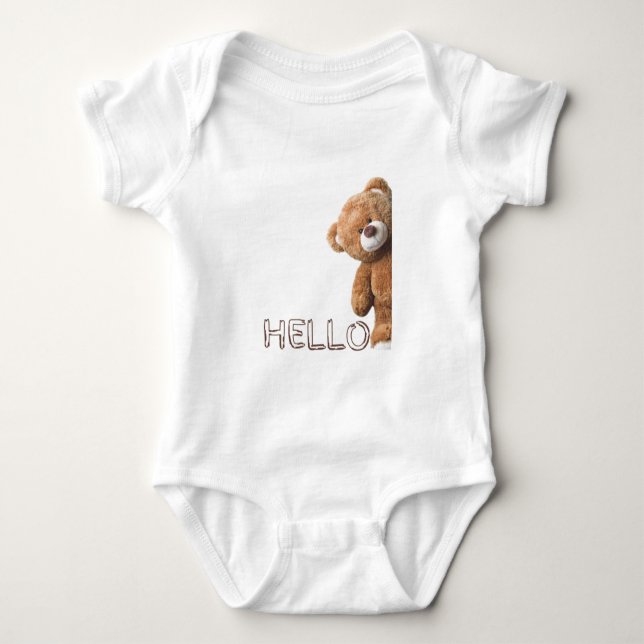 Hello Cute Brown Teddy Bear     T Shirt (Framsida)