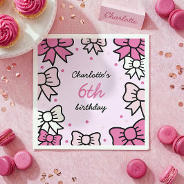 Hello Cutie Cartoon Pink Bow Birthday Party Pappersservett
