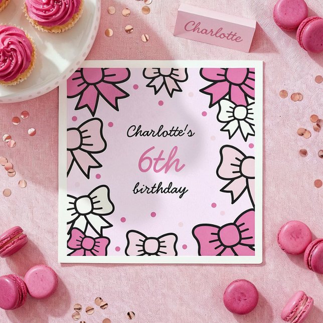 Hello Cutie Cartoon Pink Bow Birthday Party Pappersservett (Skapare uppladdad)
