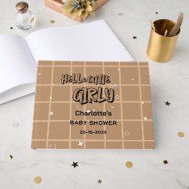 Hello Cutie Girly Cute Brown Gingham Baby Shower Gästböcker