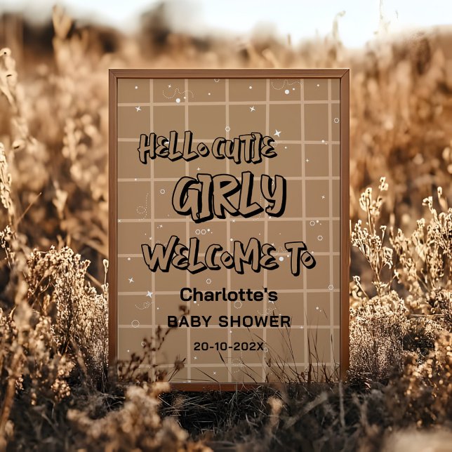 Hello Cutie Girly Cute Brown Gingham Baby Welcome Poster (Skapare uppladdad)