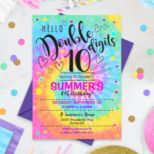Hello Double Digits Festinladningsband Tie Dye 10: Inbjudningar