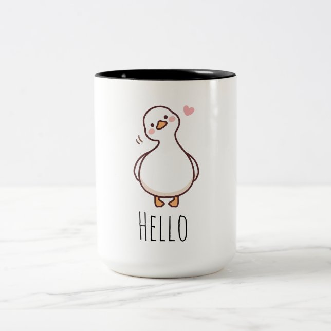 Hello Duck Mug | Söt minimalistisk ankduskkopp Två-Tonad Mugg (Center)