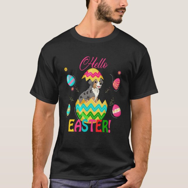 Hello Easter Australian Shepherd Inside Chocolate  T Shirt (Framsida)