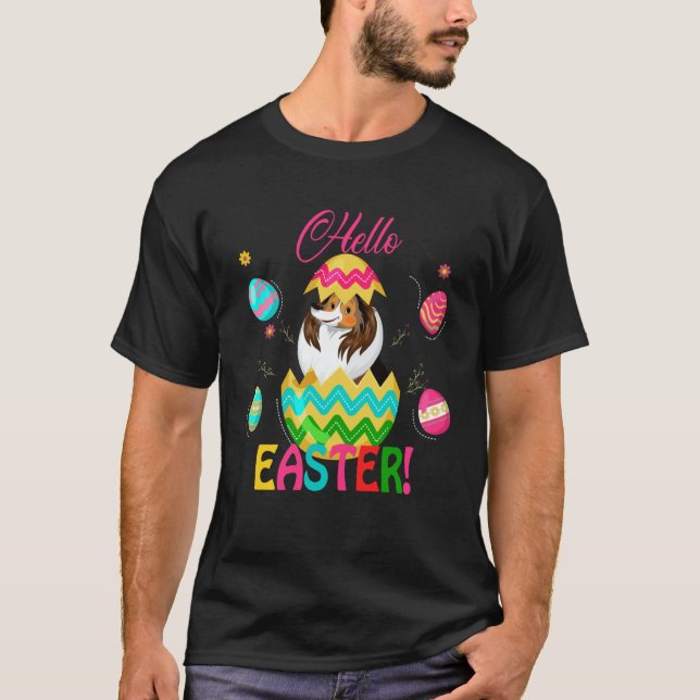 Hello Easter Shetland Sheepdog Inside Chocolate Eg T Shirt (Framsida)