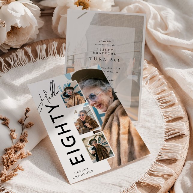 Hello EIGHTY' Modern Photo Collage 80th Birthday Inbjudningar (Skapare uppladdad)