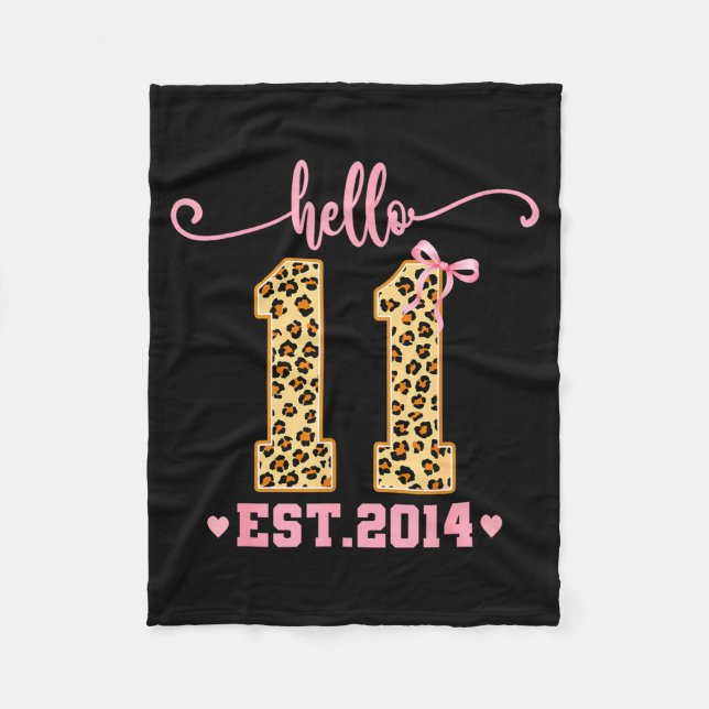 Hello Eleven Est 2014 11th Birthday Coquette Bow L Fleecefilt (Framsidan)