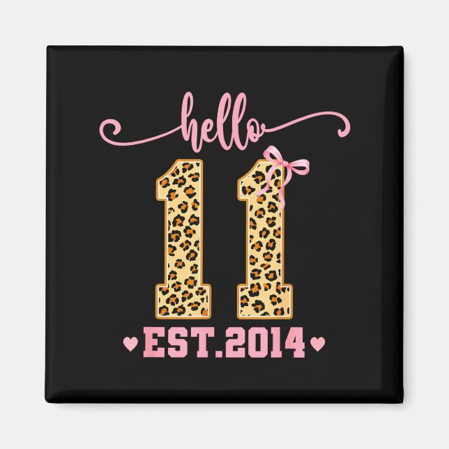 Hello Eleven Est 2014 11th Birthday Coquette Bow L Magnet (Framsidan)