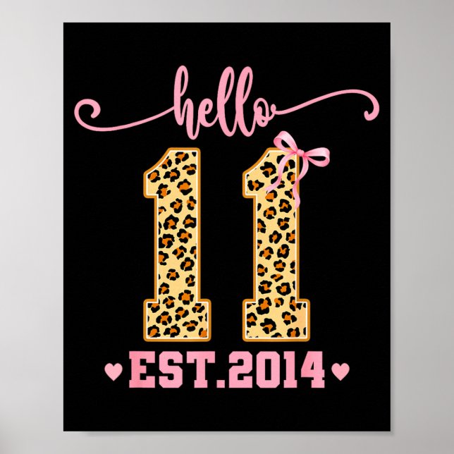 Hello Eleven Est 2014 11th Birthday Coquette Bow L Poster (Framsidan)
