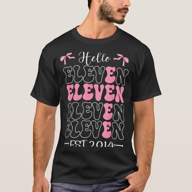 Hello Eleven Est 2014 11th Birthday Girl Coquette  T Shirt (Framsida)