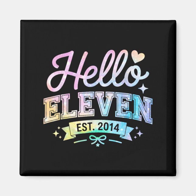 Hello Eleven Est 2014 Coquette Bow 11th Birthday G Magnet (Framsidan)