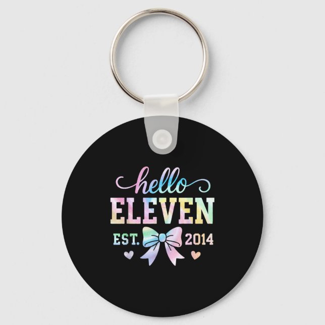 Hello Eleven Est 2014 Coquette Bow 11th Birthday G Nyckelring (Framsida)