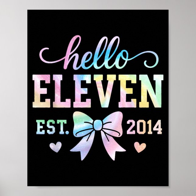 Hello Eleven Est 2014 Coquette Bow 11th Birthday G Poster (Framsidan)