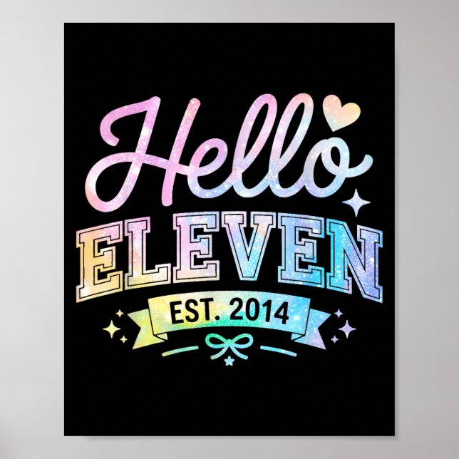 Hello Eleven Est 2014 Coquette Bow 11th Birthday G Poster (Framsidan)