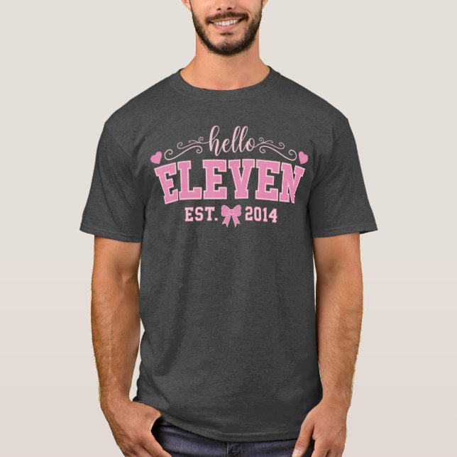 Hello Eleven Est 2014 Coquette Bow 11th Birthday G T Shirt (Framsida)