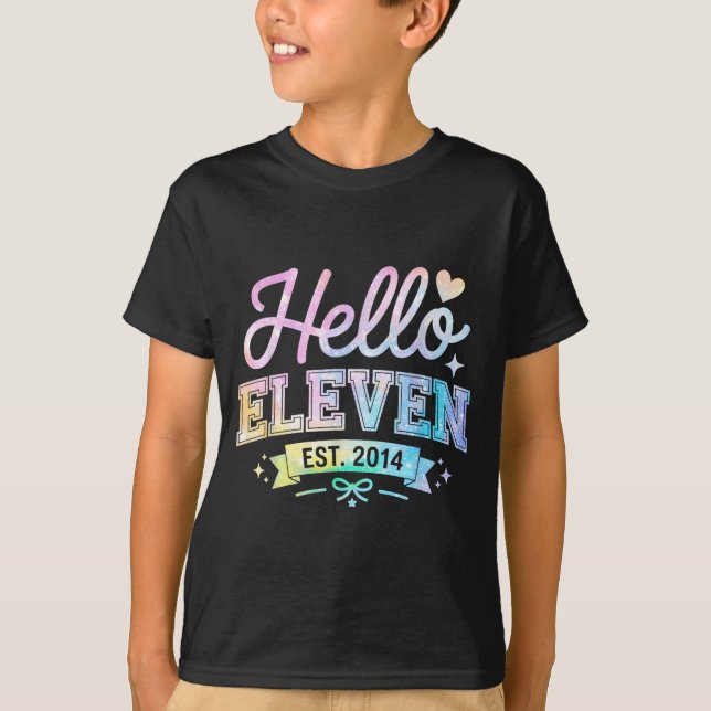 Hello Eleven Est 2014 Coquette Bow 11th Birthday G T Shirt (Framsida)
