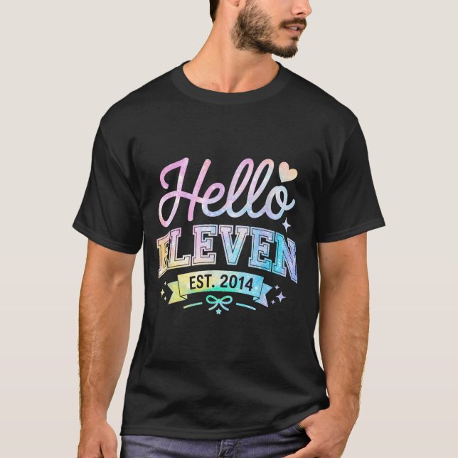 Hello Eleven Est 2014 Coquette Bow 11th Birthday G T Shirt (Framsida)