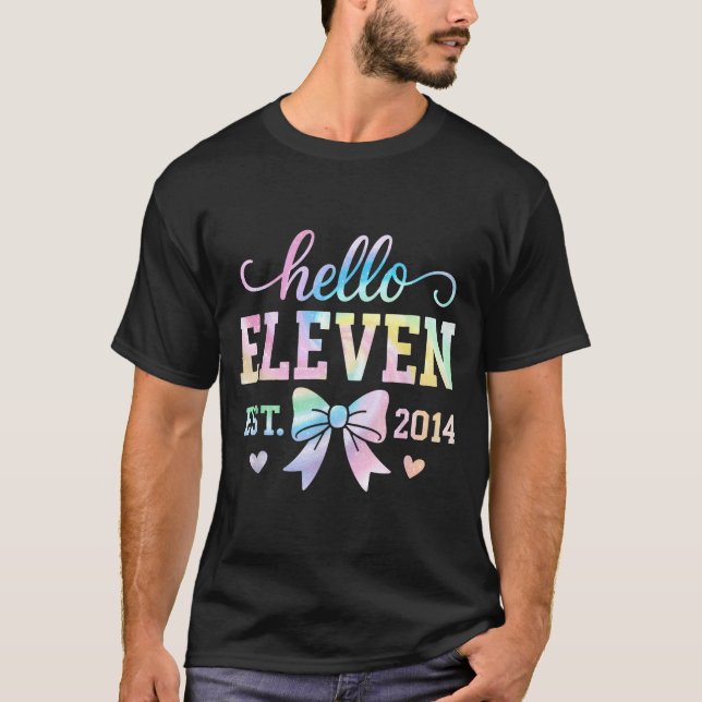 Hello Eleven Est 2014 Coquette Bow 11th Birthday G T Shirt (Framsida)