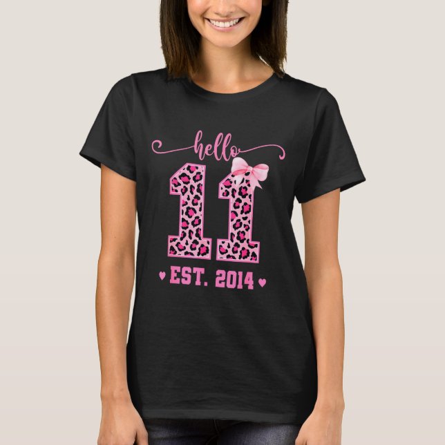 Hello Eleven Est 2014 Coquette Bow 11th Birthday G T Shirt (Framsida)
