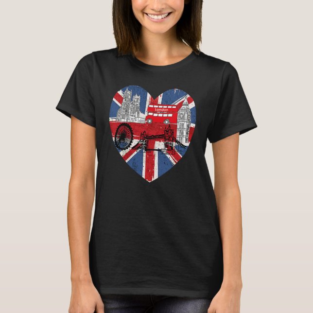 Hello England I Love London English Flag Heart Eng T Shirt (Framsida)