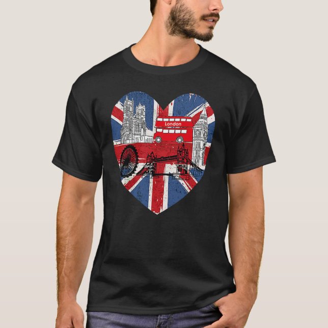 Hello England I Love London English Flag Heart Eng T Shirt (Framsida)