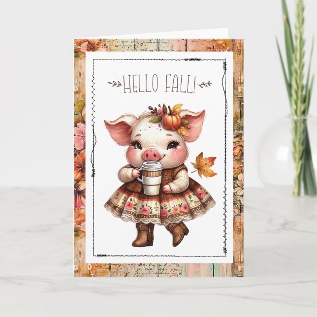 Hello Fall Adorable Farmhouse Pig  Kort (Framsida)