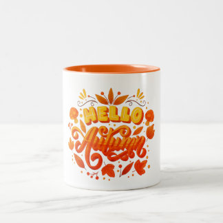 Hello Fall Autumn Leaves Coffee Mug | Cozy Two-Ton Två-Tonad Mugg