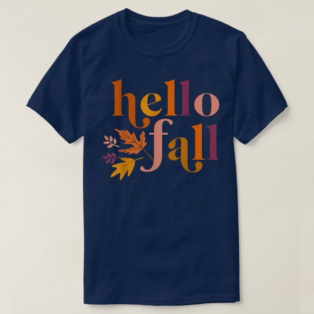 Hello Fall Autumn Leaves Maple Leaves Botanic Foli T Shirt (Design framsida)