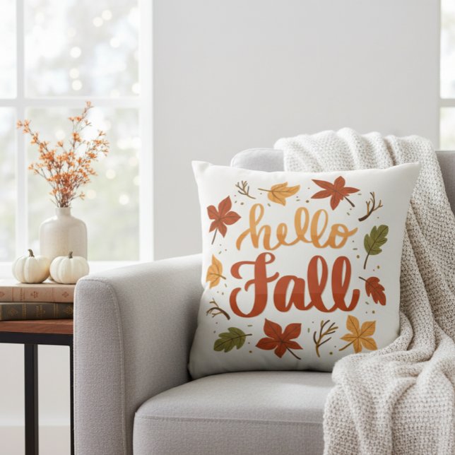 Hello Fall Decorative Throw Pillow with Lettering Kudde (Skapare uppladdad)