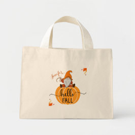 Hello Fall Gnome On Pumpkin Tote Bag Mini Tygkasse