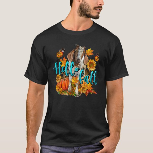 Hello Fall Goat Animal Farm Autumn Fall Thanksgivi T Shirt (Framsida)