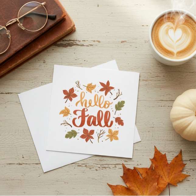 Hello Fall Greeting Card with Autumn Leaves (Skapare uppladdad)