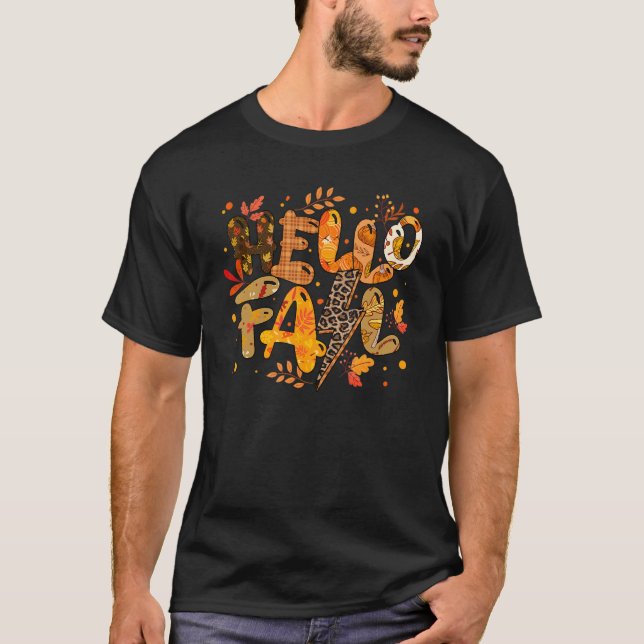 Hello Fall Leopard Buffalo Plaid Fall Autumn Thank T Shirt (Framsida)