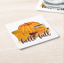 Hello Fall Pumpkin & Boots Coaster Underlägg Papper Kvadrat