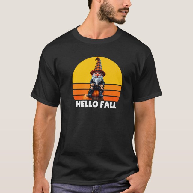 Hello Fall Pumpkin Plaid Truck Gnomes For Hallowee T Shirt (Framsida)