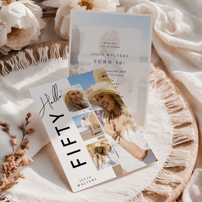 Hello FIFTY' Modern Photo Collage 50th Birthday Inbjudningar (Skapare uppladdad)