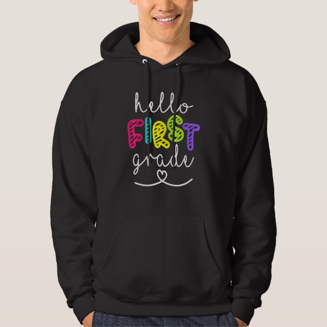 Hello First Grade   1st Grade Back To School Boys  Hoodie (Framsida)