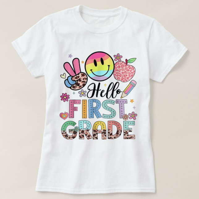 Hello First Grade Teacher Coquette Pencil Bow T Shirt (Design framsida)