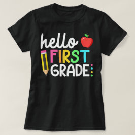 Hello First Grade Teacher Coquette Pencil Bow T Shirt