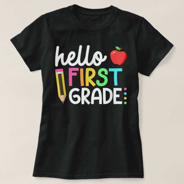 Hello First Grade Teacher Coquette Pencil Bow T Shirt (Design framsida)