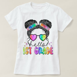 Hello First Grade Teacher Coquette Pencil Bow T Shirt