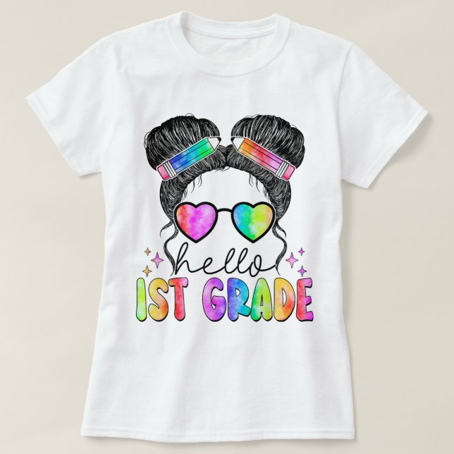 Hello First Grade Teacher Coquette Pencil Bow T Shirt (Design framsida)