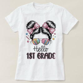 Hello First Grade Teacher Coquette Pencil Bow T Shirt