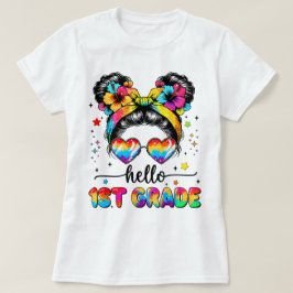 Hello First Grade Teacher Coquette Pencil Bow T Shirt