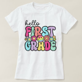 Hello First Grade Teacher Coquette Pencil Bow T Shirt