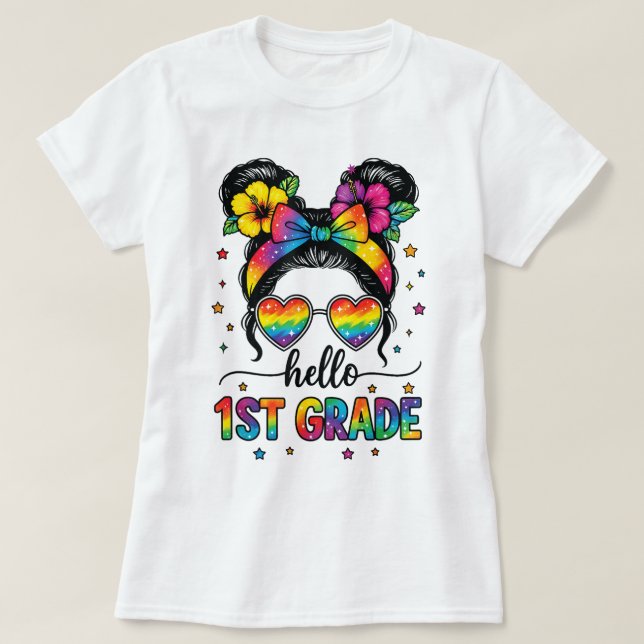 Hello First Grade Teacher Coquette Pencil Bow T Shirt (Design framsida)