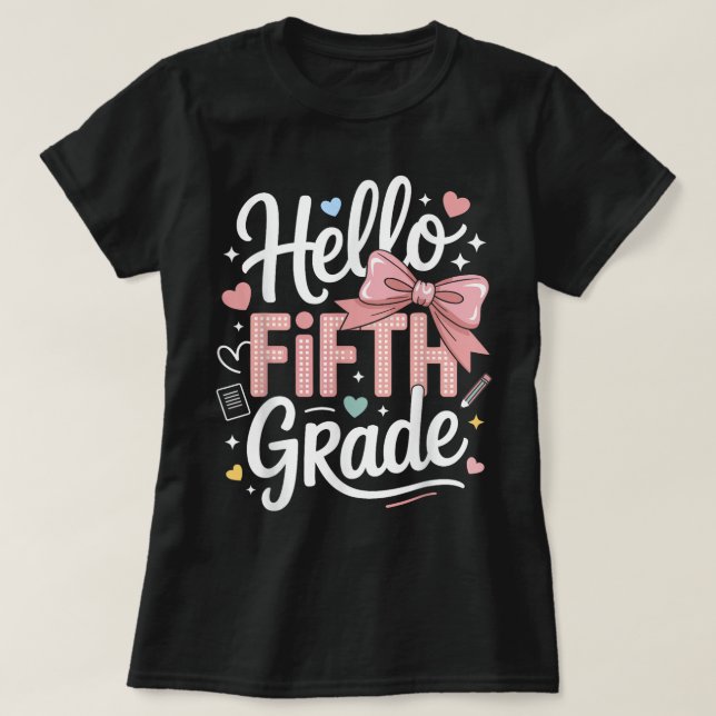Hello First Grade Teacher Coquette Pencil Bow T Shirt (Design framsida)